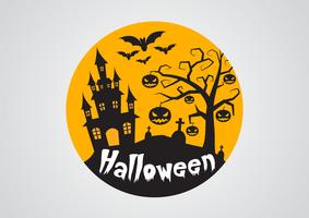 Halloween-pompoenen en donker kasteel op achtergrond, Gelukkige Halloween-de illustratie van het berichtontwerp. vector