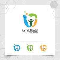 tandheelkundige logo tandarts vector ontwerp met concept van mensen en tand icoon. tandheelkundige zorg voor ziekenhuis, arts, kliniek en gezondheid.