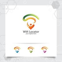 wifi-locatorlogo met modern glanzend ontwerp. kaartaanwijzer en wifi-signaalsymboolvector. vector