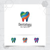 tandheelkundige logo tandarts vector ontwerp met concept van moderne kleurrijke tand icoon. tandheelkundige zorg voor ziekenhuis, arts, kliniek en gezondheid.