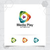 media play logo-ontwerpvector met concept van kleurrijk muziekpictogram voor studio, applicatie en multimedia. vector