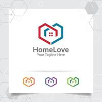 huis huis logo ontwerpconcept van liefde hart vector pictogram. onroerend goed en onroerend goed logo voor bouw, aannemer, architect en huurhuis.
