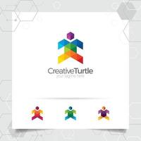 schildpad vector ontwerp illustratie met kleurrijke driehoek en pixel concept. schildpad logo vector voor app, bedrijf en studio.