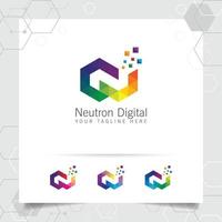 digitale logo letter n ontwerp vector met moderne kleurrijke pixel voor technologie, software, studio, app en business.