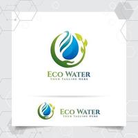 druppel water logo-ontwerp met concept van druppel water icoon met groene ecologie vector gebruikt voor mineraalwaterbedrijf en sanitair.