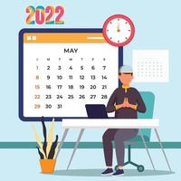 mei maand in kalender in 2022. desktop kalender vector sjabloon. kleurrijke vectorillustratie.