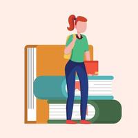 een student brengt boek en zijtas naar de campus. naar de universiteit. kleurrijke vectorillustratie.