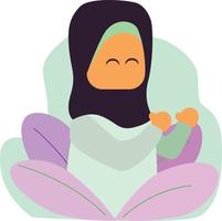 gratis icoon islamitisch meisje draag hijab bid dua tot god allah met blad en amoebe achtergrond plat ontwerp vector illusrtation materiaal mensen moslim kinderboeken