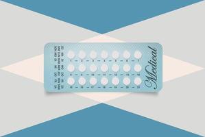 verpakking van anticonceptiepillen. anticonceptiepil, hormonale pillen, anticonceptiepillen. orale anticonceptie voor vrouwen. planning zwangerschap concept.realistic blister met anticonceptiepillen. vector