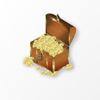oude cartoon houten kist met gouden munten voor games-interface vector