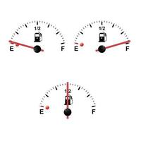 gas tank meter. set brandstofmeter schalen. brandstof meter. brandstof indicator. oliepeil tank bar meter. collectie brandstofmeter meter op een witte achtergrond vector
