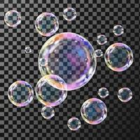 realistische zeepbellen met regenboogbezinning geplaatste geïsoleerde vectorillustratie