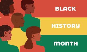 zwarte geschiedenismaandbanner met afro-amerikaanse mensen grup. platte moderne vectorillustratie. verschillende mensen, mannen en vrouwen steunen elkaar vector