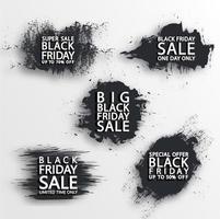 set van vijf zwarte penseelstreken met flare. zwarte vrijdag vector verkoop sjablonen. grunge abstracte zwarte ruwe penseelstreken.