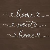 home sweet home belettering inscriptie met hart op hout achtergrond. mooie quote voor bedrukkingen, wanddecoratie of interieurs, kaarten, overhemden, kussens, etc. vector
