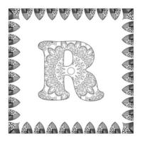 letter r met mandala bloem. decoratief ornament in etnische oosterse stijl. kleurboek pagina. vector