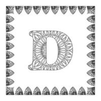 letter d met mandala bloem. decoratief ornament in etnische oosterse stijl. kleurboek pagina. vector