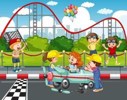buitenscène met racewagen voor kinderen vector