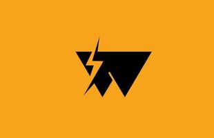 w zwart geel alfabet logo letterpictogram. elektrisch bliksemontwerp voor stroom- of energiebedrijven vector