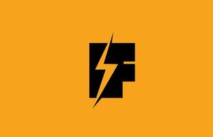 f zwart geel alfabet logo letterpictogram. elektrisch bliksemontwerp voor stroom- of energiebedrijven vector