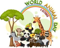 wereld dierendag banner met wilde dieren vector
