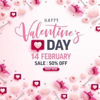Valentijnsdag verkoop banner voor sociale media website met zoete hartjes, tekstballon en Valentijn elementen op roze background.promotion en winkelen sjabloon voor liefde en Valentijnsdag concept.