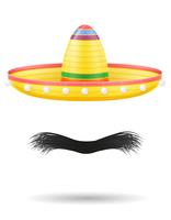 Sombrero nationale Mexicaanse hoofdtooi en snor vectorillustratie vector