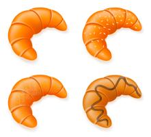 stel pictogrammen van verse knapperige croissants vectorillustratie vector