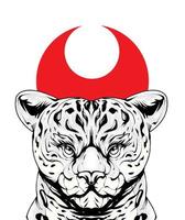 jaguar hoofd met japan rode maan vector
