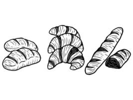 set brood handgetekende croissant cake eten dessert gebak menu café restaurants illustratie vector