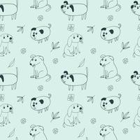 honden naadloos patroon. hand getrokken doodle. vector, minimalisme. behang, inpakpapier, textiel. dieren huisdieren bloemen bladeren baby vector