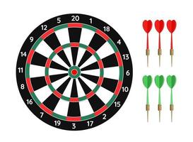 dartspel met groene en rode darts. vector illustratie