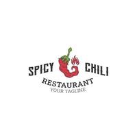 pittige chili logo ontwerp sjabloon vector, chili peper, hete chili, rode chili, pittig eten vector