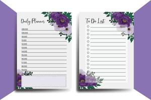 planner takenlijst paarse pioen bloem ontwerpsjabloon vector
