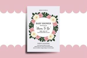 baby shower wenskaart roze mini roos bloem ontwerpsjabloon vector