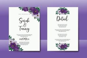 bruiloft uitnodiging frame set, bloemen aquarel digitale hand getekende paarse pioen bloem ontwerp uitnodiging kaartsjabloon vector