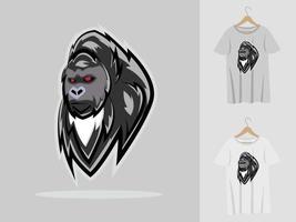 gorilla logo mascotte ontwerp met t-shirt. gorilla hoofd illustratie voor sportteam en bedrukking van t-shirt vector