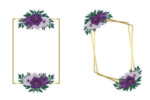 bloemen frame paarse pioen bloem ontwerpsjabloon, digitale aquarel handgetekende vector