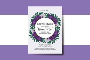 baby shower wenskaart paarse pioen bloem ontwerpsjabloon vector