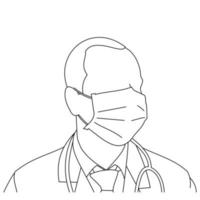jonge professionele arts met chirurgisch gezichtsmasker of medisch ter bescherming tegen pest, ziekten, coronavirus, covid-19, sars, griep of mers-cov. een arts die een chirurgisch masker en een phonendoscope draagt vector