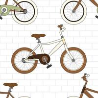 vintage fiets op witte bakstenen muur naadloze achtergrond vector