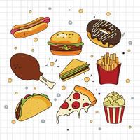 set van handgetekende junkfood doodle vector