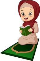 cartoon moslim meisje dat koranboek leest vector