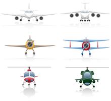 stel pictogrammen vliegtuig en helikopter vectorillustratie vector