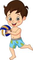 cartoon kleine jongen met beachvolleybal vector
