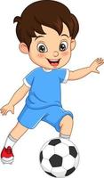 cartoon kleine jongen aan het voetballen vector