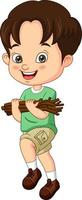 tekenfilm kleine jongen die brandhout draagt vector