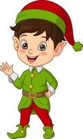 cartoon kleine jongen die kerst elf kostuum draagt vector