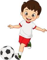 tekenfilm kleine jongen aan het voetballen vector