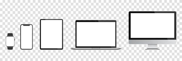 realistische set monitor, laptop, tablet, smartphone, smartwatch. vector illustratie